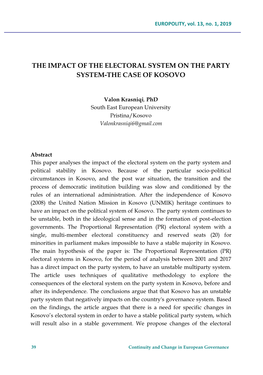 The Impact of the Electoral System on the Party System-The Case of Kosovo