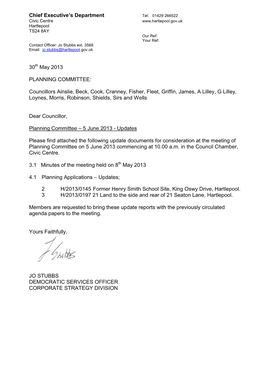 Chief Executive's Department 30 May 2013