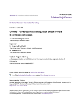 Gmmyb176 Interactome and Regulation of Isoflavonoid Biosynthesis in Soybean