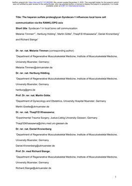 Title: the Heparan Sulfate Proteoglycan Syndecan-1 Influences Local Bone Cell