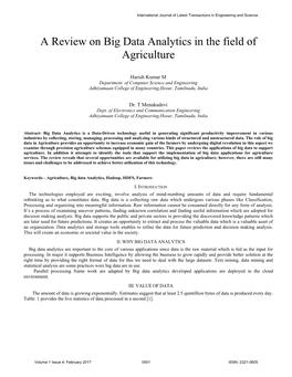 A Review on Big Data Analytics in the Field of Agriculture