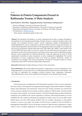 Patterns in Protein Components Present in Rattlesnake Venom: a Meta-Analysis