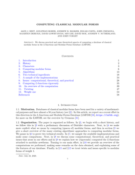 Computing Classical Modular Forms