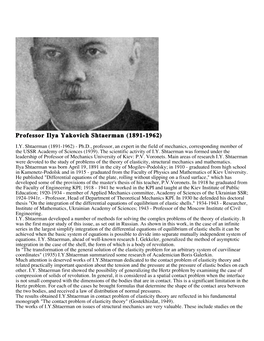 Professor Ilya Yakovich Shtaerman (1891-1962)