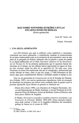 MÁS SOBRE TOPONIMIA EUSKÉRICA EN LAS ENCARTACIONES DE BIZKAIA (Sexta Aportación)