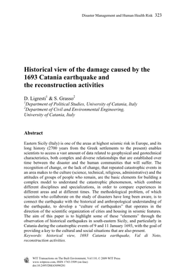 Historical View of the Damage Caused by the 1693 Catania Earthquake and the Reconstruction Activities