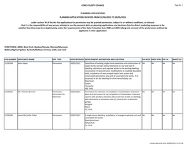 Report Weekly Lists Planning Application Received