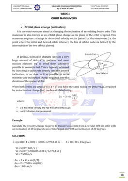 ORBIT MANOUVERS • Orbital Plane Change (Inclination) It Is an Orbital