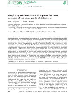 Morphological Characters Add Support for Some Members of the Basal Grade of Asteraceae