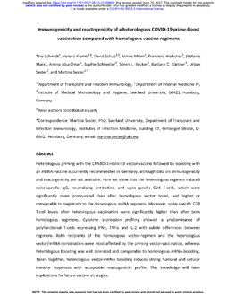 Immunogenicity and Reactogenicity of a Heterologous COVID-19 Prime-Boost Vaccination Compared with Homologous Vaccine Regimens