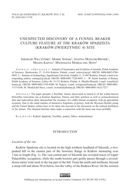 Unexpected Discovery of a Funnel Beaker Culture Feature at the Kraków Spadzista (Kraków-Zwierzyniec 4) Site