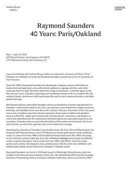 Raymond Saunders 40 Years: Paris/Oakland