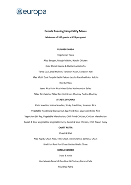 Events Evening Hospitality Menu