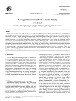 Ecological Modernization As Social Theory F.H