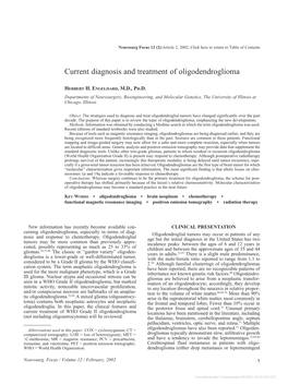 Current Diagnosis and Treatment of Oligodendroglioma