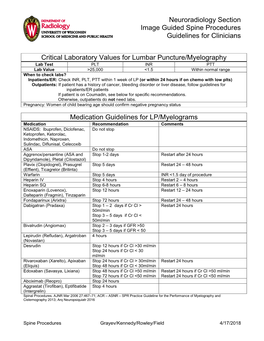 Neuroradiology Section Image Guided Spine Procedures Guidelines for Clinicians