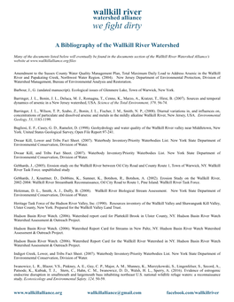 A Bibliography of the Wallkill River Watershed