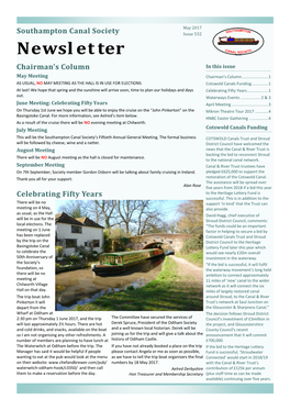 Newsletter Chairman’S Column in This Issue May Meeting Chair�A��S Colu