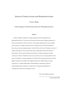 Analog Computation and Representation