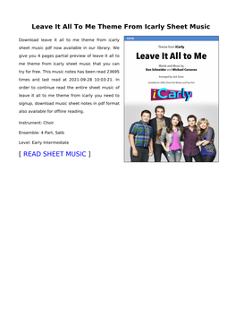 Leave It All to Me Theme from Icarly Sheet Music