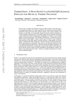 Timbretron:Awavenet(Cyclegan(Cqt(Audio))) Pipeline for Musical Timbre Transfer