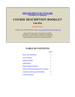 COURSE DESCRIPTION BOOKLET Fall 2016