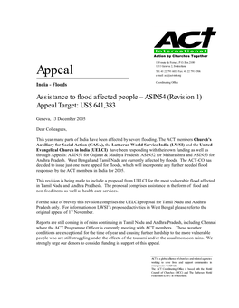 Appeal Tel: 41 22 791 6033 Fax: 41 22 791 6506 E-Mail: Act@Act-Intl.Org