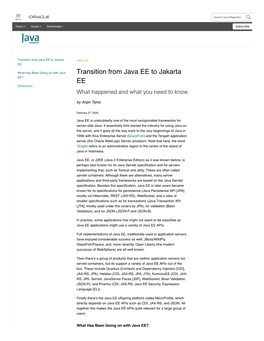 Transition from Java EE to Jakarta EE? EE Conclusion What Happened and What You Need to Know