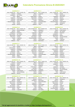 Calendario Promozione Girone B 2020/2021
