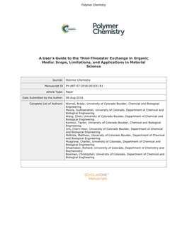 A User's Guide to the Thiol-Thioester Exchange in Organic Media: Scope, Limitations, and Applications in Material Science