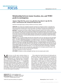 Relationship Between Tumor Location, Size, and WHO Grade in Meningioma