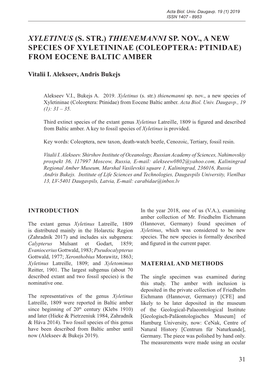 Xyletinus (S. Str.) Thienemanni Sp. Nov., a New Species of Xyletininae (Coleoptera: Ptinidae) from Eocene Baltic Amber
