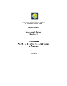 Governance and Post-Conflict Reconstruction in Rwanda