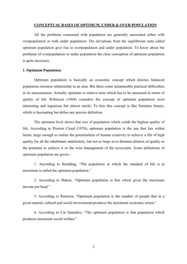 Conceptual Bases of Optimum, Under & Over