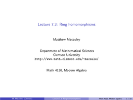 Lecture 7.3: Ring Homomorphisms