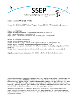 SSEP Mission 14 to ISS Profile