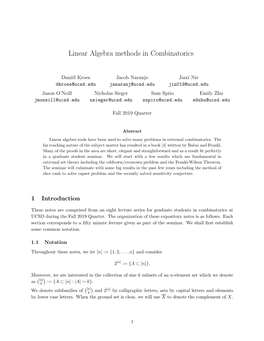 Linear Algebra Methods in Combinatorics