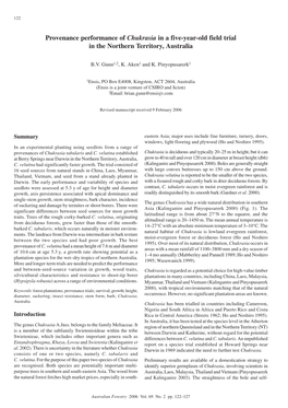 Provenance Performance of Chukrasia in a Five-Year-Old Field Trial in the Northern Territory, Australia