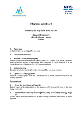 Integration Joint Board Thursday 19 May 2016 at 10.00 A.M. Council