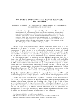 Computing Points of Small Height for Cubic Polynomials