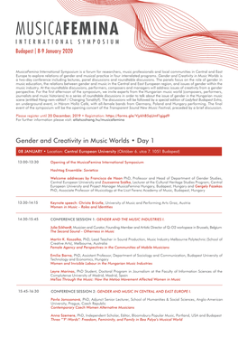 Gender and Creativity in Music Worlds • Day 1