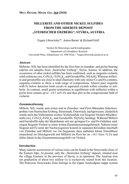 Millerite and Other Nickel Sulfides from the Siderite Deposit „Steirischer Erzberg“, Styria, Austria