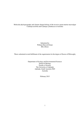 Molecular Phylogeography and Climate Change Biology of the Invasive Green Marine Macroalgae Caulerpa Taxifolia and Caulerpa Cylindracea in Australia