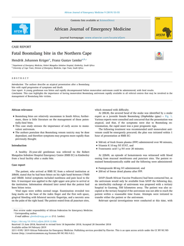 Fatal Boomslang Bite in the Northern Cape