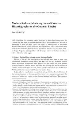 Modern Serbian, Montenegrin and Croatian Historiography on the Ottoman Empire