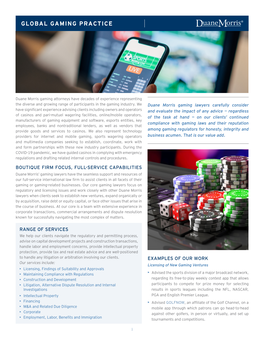 Duane Morris LLP Global Gaming Practice at a Glance