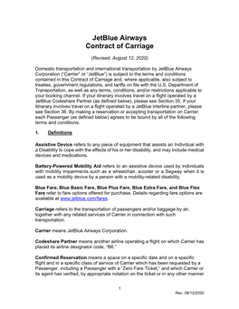 Jetblue Airways Contract of Carriage