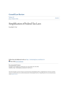 Simplification of Federal Tax Laws Randolph E