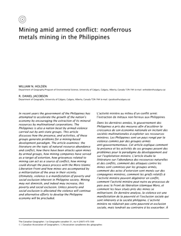 Mining Amid Armed Conflict: Nonferrous Metals Mining in the Philippines