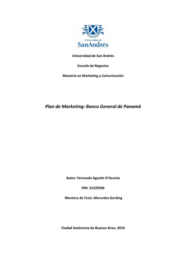 Plan De Marketing: Banco General De Panamá
